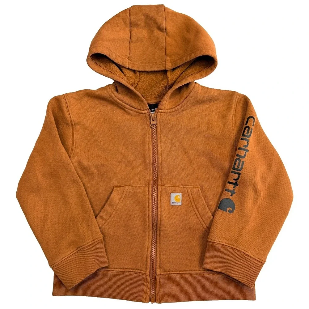 Carhartt TS8575-B Boys 4T Brown Logo Full Zip Hooded Sweatshirt
